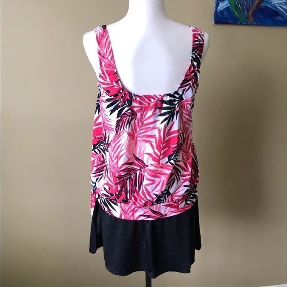 Pink Tropical Tankini Blouson Top and Swim Skirt - Picture 4 of 7